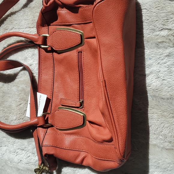 Liz Claiborne LC Honey Satchel Bag Brownish Carnation Red Faux Leather Purse NWT - Picture 5 of 7